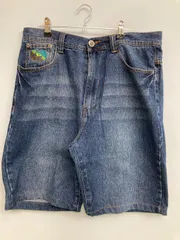 PHAT FARM ファットファーム デニムパンツ 34 ブルー ハーフ・ひざ丈 無地 ワンポイント ブランドロゴ 刺繍 ワイド・ルーズ ヴィンテージ レギュラー メンズのサムネイル