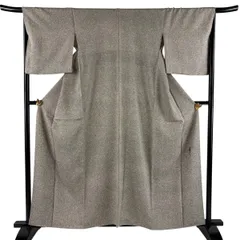 小紋 身丈159.5cm 裄丈66cm M 袷 松井青々 落款 幾何学 灰緑 正絹 名品 【中古】のサムネイル