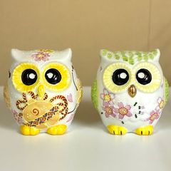 フクロウ2点セット 九谷焼赤盛6号＆ゴールドフクロウ 美品 - メルカリ