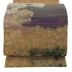 【美品】 袋帯 逸品 佐波理 落款 松 箔 金色 六通 正絹 【中古】のサムネイル