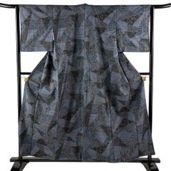 藍染 小紋 単衣 波頭 草花 縮緬 - メルカリ