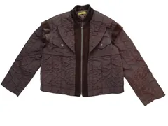 LANCEL PARIS ジャケット 9R ブラウン ベロア切替 シワ加工 ジップアップ レディース レトロ モード ショート丈のサムネイル