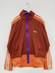 adidas アディダス ナイロンジャケット S レッド 無地 ブランドロゴ ライン柄 フードあり レディースのサムネイル