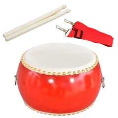 Aurenne 太鼓 バチ 小太鼓 和太鼓 楽器 練習 本格楽器 牛革張り 伝統 調整可能ストラップ バチ付き 15cm のサムネイル