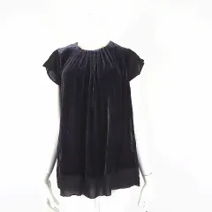 ビーシービージーマックスアズリア BCBGMAXAZRIA トップス プルオーバー ベロア シルク 切替 バックリボン 半袖 XS 紫 パープル 茶 ブラウン 小さいサイズ 国内正規品のサムネイル