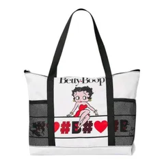Betty Boop　ベティちゃん　トートバッグ　ホワイト　軽量　エコバッグ　マイバック　買い物バッグ　ベティブープ　bag　ファッション　可愛い　アメコミ　キャラクター　レトロ　ギフト　プレゼント　海外製品のサムネイル