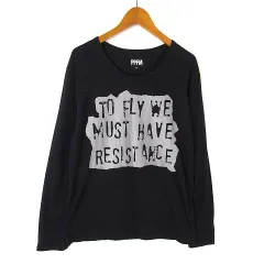ピーピーエフエム PPFM Tシャツ ロンT フロッキー ロゴ コットン クルーネック 長袖 M 黒 ブラック グレーのサムネイル