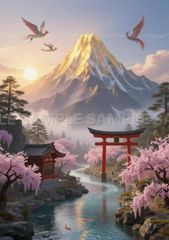開運AIアート】2L判 【開運招福】富士山 桜 鳳凰 縁起物 風水 金運