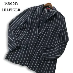 TOMMY HILFIGER トミーヒルフィガー 春夏★ 麻100％ リネン ストライプ アンコン テーラード ジャケット Sz.M メンズのサムネイル