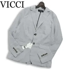 【新品 未使用】 VICCI ビッチ 春夏★ 麻 リネン混 シアサッカー ストライプ アンコン テーラード ジャケット Sz.44 メンズのサムネイル