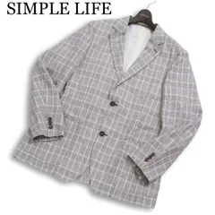 SIMPLE LIFE シンプルライフ レナウン 春夏★ 麻 リネン 背抜き グレンチェック テーラード ジャケット Sz.L メンズ 灰のサムネイル