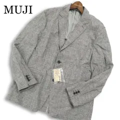 【新品 未使用】 MUJI 無印良品 春夏 ベルギー リネン★ グレンチェック テーラード ジャケット 大きいサイズ Sz.XL メンズ