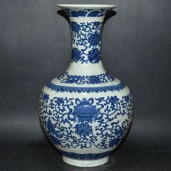青花龍紋双龍戯珠賞瓶 景徳鎮 陶磁器 装飾品 現代工芸品 美術品 置物
