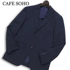 CAFE SOHO カフェソーホー 春夏★ 背抜き ストレッチ チェック テーラード ジャケット Sz.Y5 メンズ 紺 ネイビー ビジカジ