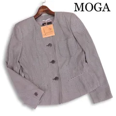 【新品 未使用】 MOGA モガ 春夏 総柄♪ ノーカラー ジャケット Sz.9　レディース グレー 日本製のサムネイル