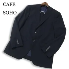 美品★ CAFE SOHO カフェソーホー 春夏 背抜き ストレッチ アンコン テーラード ジャケット Sz.175 A6　メンズ ネイビー