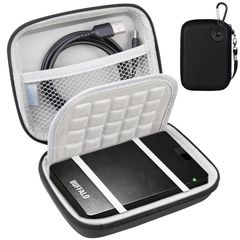 신품 Lacdo 하드 운반 케이스 대응 기종 BUFFALO 외장 SSD 1TB/2TB/500GB 휴대용 외장 SSD USB-C 하드 EVA 내충격·발수 보호 수납 여행 가방 BUFFALO 케이스, 블랙