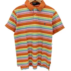 ポロバイラルフローレン Polo by RALPH LAUREN 90-00s CUSTOM FIT ポニー刺繍 マルチカラーボーダー 半袖ポロシャツ メンズ import：L 