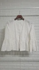 S ZARA ザラ ノンカラー エンブロイダリー刺繍 ぺプラム ブラウス ジャケット スタイルのムード
