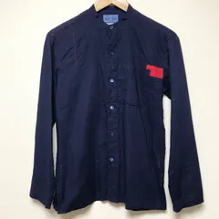 BLUE BLUE JAPAN ブルーブルージャパン 日本製 メンズ1 ノーカラーシャツ 長袖シャツ バンドカラーシャツ ネイビー 聖林公司 古着