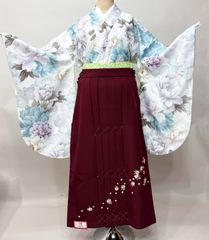 二尺袖着物 袴フルセット ボヌールセゾン ショート丈 アイボリー 椿 袴 