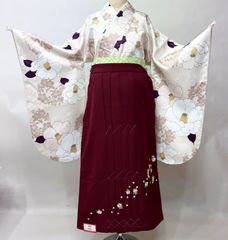 二尺袖着物袴フルセット ボヌールセゾン ショート丈 アイボリー 椿柄