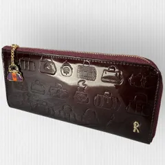 【未使用級】ロベルタディカメリーノ　長財布　ボルドー　エナメル　型押し　チャーム付き　L字ファスナー　パープルのサムネイル