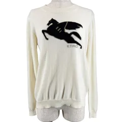 美品▲ETRO エトロ ペガソ コットン100％ 長袖 ニット サマーセーター アイボリー ブラック 42 イタリア製 正規品 レディースのサムネイル