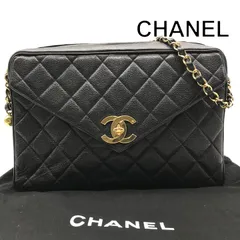 良品 CHANEL シャネル ココマーク デカココ マトラッセ チェーン ショルダー バッグ キャビアスキン ブラック k7619