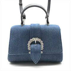 美品 JIMMY CHOO ジミーチュウ デニム 2WAY ハンド ショルダー バッグ ブルー ビジュー レディース トップハンドル r1641のサムネイル