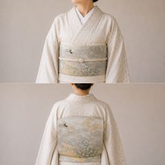 A 198未着用 美品 袋帯 唐織 大太鼓 スクイ 草 金糸 正絹 美品 着物