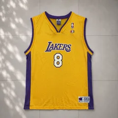 【Y-831】Champion チャンピオン NBA Los Angeles Lakers レイカーズ Kobe Bryant コービー ブライアント 8番 ゲームシャツ タンクトップ メッシュ ユニフォーム イエロー パープル USA古着 ストリート XLのサムネイル