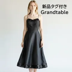新品タグ付き ヤマダヤ Grandtable　グランターブル　スパンコール付きビスチェドレス  パーティドレス　タフタドレス　フレアドレス　ミモレ丈ドレス　黒　ブラック　ワイヤー入りのサムネイル