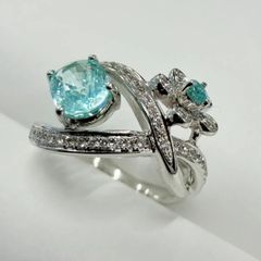 パライバトルマリン.ネオンカラー0.18ct /ダイヤモンドK14WGリング 