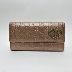 GUCCI 長財布 グッチシマ ラブリー ハート ピンクベージュ 金具 グッチ