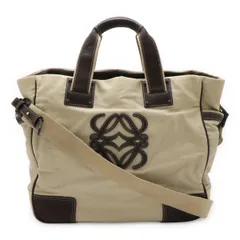 LOEWE ロエベ アナグラム トートバッグ  ハンドバッグ 2WAY ショルダーバッグ  キャンバス レザー ベージュ ダークブラウン 茶 