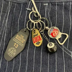 キーホルダー 4点セット ルート66 ストリート ファッション アメカジ Y2K 8ボール motelキー goodluck 栓抜き メンズ 古着 バイカー 懐古 レトロ じゃらじゃらのサムネイル