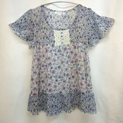 M1-03281 【Women】 KLEINPLUS （クランプリュス） 半袖 ブラウス 　38サイズ（XS以下相当）/ 白×青×ピンク 花柄 HT-夏のサムネイル
