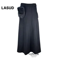 ヤマダヤ　SCOT CLUB スコットクラブ　LASUD　ポーチ付き切り替え配色スカート　ホワイトラインカジュアルロングスカート　ウエストゴム　ブラック　黒　F