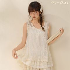 新品値引き 3Lライトグレー系*サイドリボンレースベスト 夏涼しい