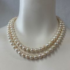 レディースアクセサリー 二連パールネックレス 玉サイズ約5〜8mm 35.4 