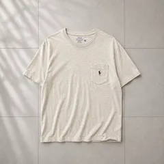 【Y-837】POLO RALPH LAUREN ポロラルフローレン XL ポケットTシャツ ポケT 刺繍ロゴ 半袖 ベージュ 生成り クラシックフィット アメカジ トラッド アイビー シンプル 定番 ワンポイント 古着 メンズ 人気 コットン 半袖Tシャツ