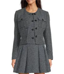 ダナキャラン レディース アウター コート クルーネック ツイード クロップド ジャケット DKNY by Donna Karan Tweed Cropped Crew Neck Long Sleevのサムネイル