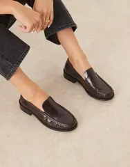 エイソス レディース シューズ スリッポン・ローファー レザー ローファー ASOS DESIGN Marcel premium clean loafers leather Burgundy バーガンのサムネイル