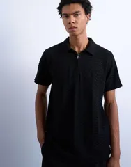 トップマン メンズ トップス ポロシャツ ジャージー Topman jersey zigzag polo top Black ブラックのサムネイル