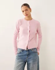マンゴ レディース アウター カーディガン ニット Mango compact knit cardigan in light PINK ピンクのサムネイル