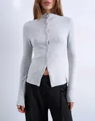 トップショップ レディース アウター カーディガン ボタンダウン Topshop button down long sleeve cardigan top LIGHT GRAY グレーのサムネイル