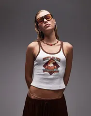 エイソス レディース トップス タンクトップ リブ コントラスト グラフィック ASOS DESIGN contrast ribbed graphic tank top White ホワイトのサムネイル