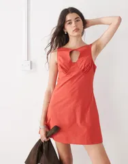 コルージョン レディース トップス ワンピース ミニワンピース ミニ COLLUSION keyhole mini dress RED レッド