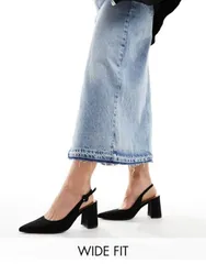 エイソス レディース シューズ ヒール ASOS DESIGN Wide Fit Sutton slingback mid block heeled shoes Black ブラックのサムネイル
